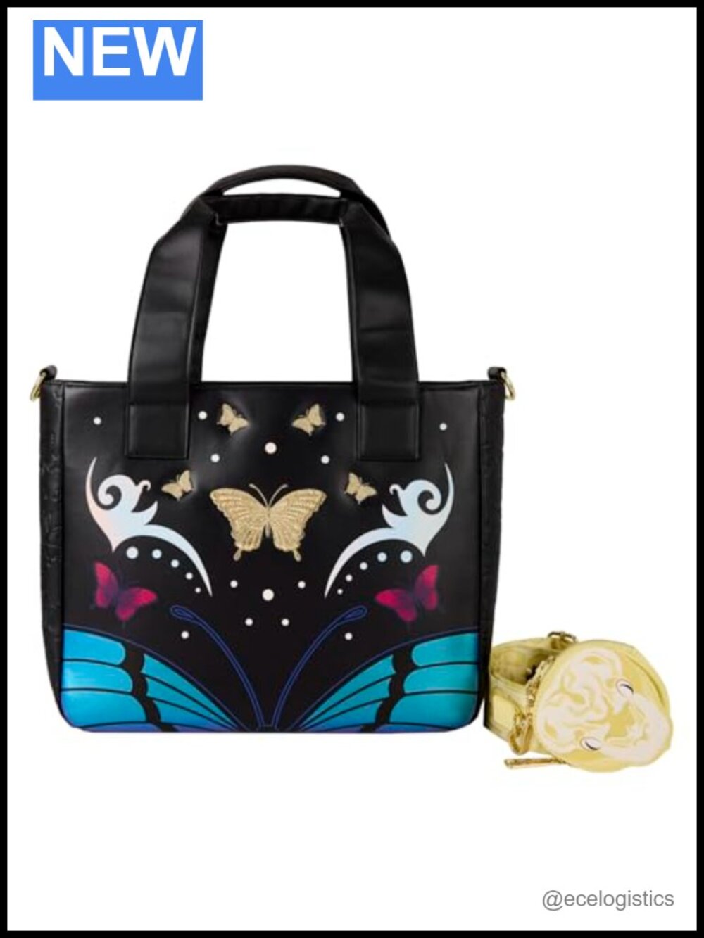 Faux Leather Butterfly Tote Bag with Detachable Coin Bag Crossbody